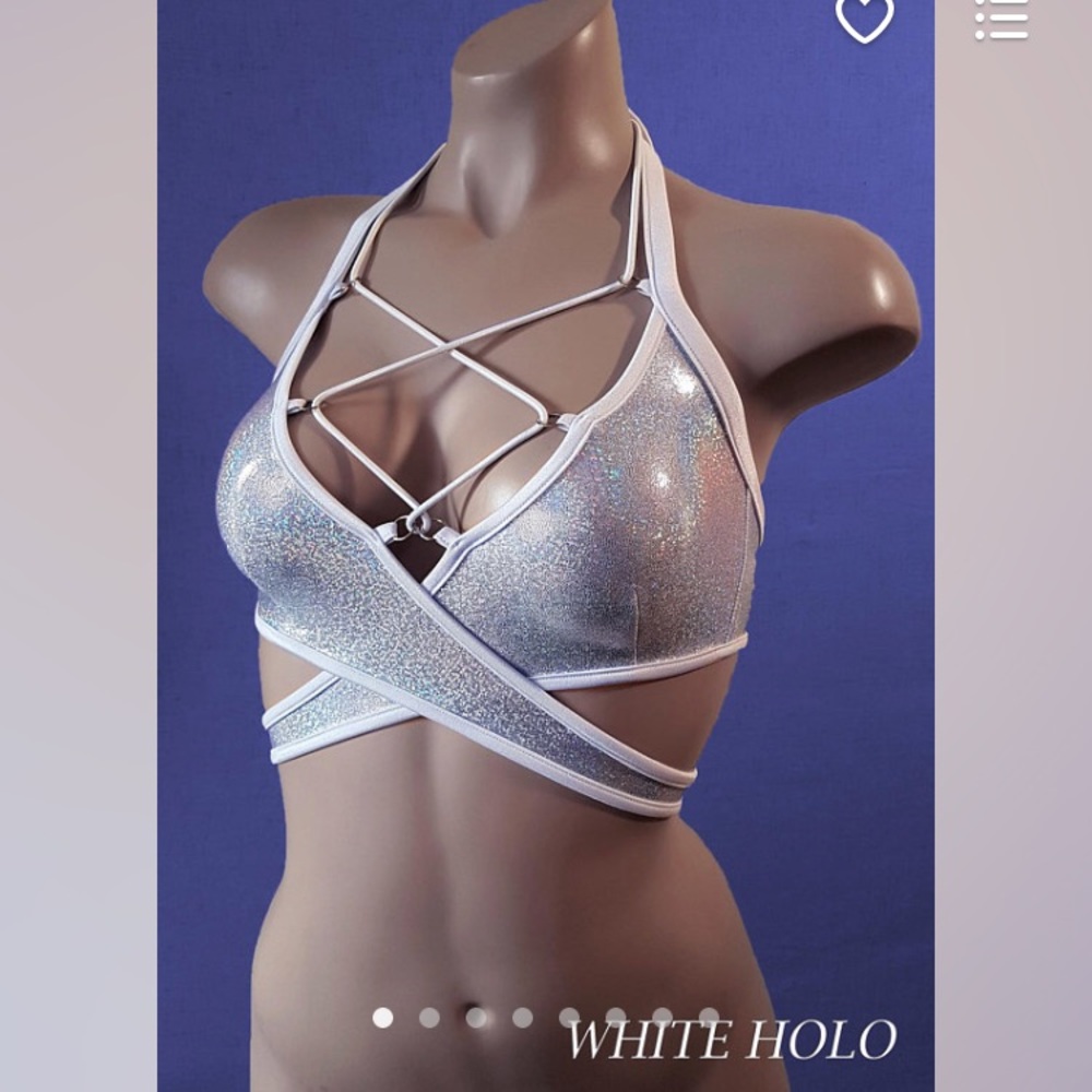 White sparkly rave crop top holographic